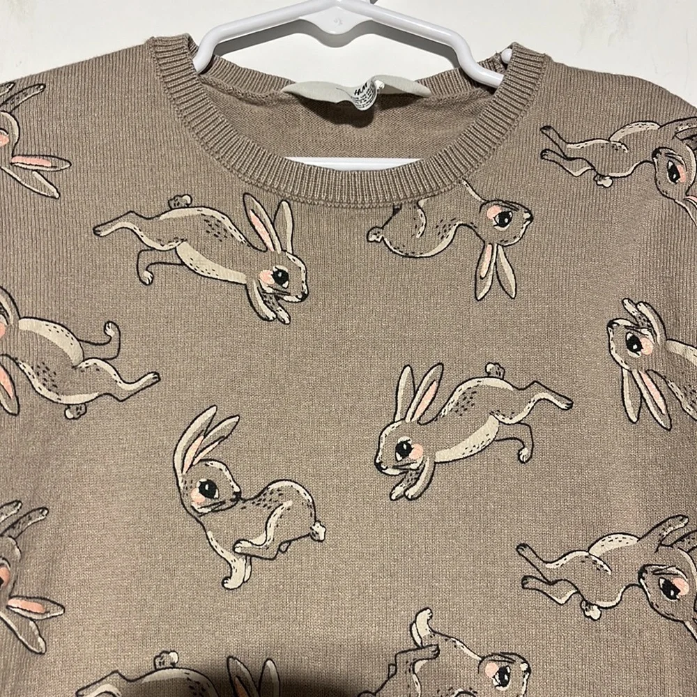 H&M Kid’s Beige Tan Bunny Rabbit Ribbed Detail Pullover Sweater Size 6X/7 - Picture 2 of 8